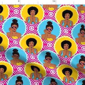 Afro Girls Retro Fabric - African American Girls Retro Pop-Art By Whimsical Brush - Afro Girls Cotton Fabric By The Yard With Spoonflower