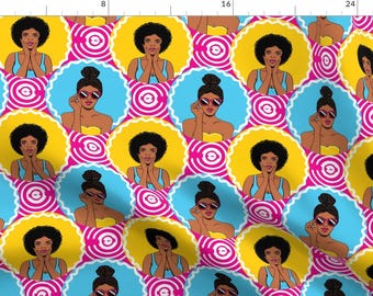 Afro Girls Retro Fabric - African American Girls Retro Pop-Art By Whimsical Brush - Afro Girls Cotton Fabric By The Yard With Spoonflower