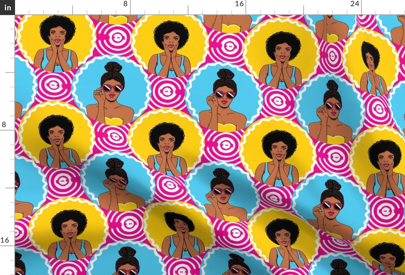 Afro Girls Retro Fabric - African American Girls Retro Pop-Art By Whimsical Brush - Afro Girls Cotton Fabric By The Yard With Spoonflower
