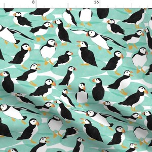 Puffins Blue Birds Fabric - Fluffy Puffins By Natalievmason - Puffins Bird On Blue Animal Nursery Cotton Fabric By The Yard With Spoonflower