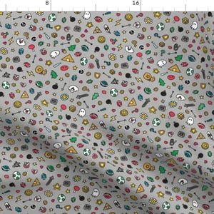 Video Game Doodles Small Fabric - Gamer Doodles Medium Light Grey By Teja Jamilla - Snes Cotton Fabric By The Yard With Spoonflower