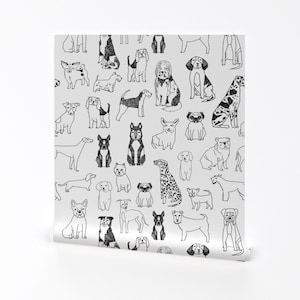 Dogs Wallpaper - Black and White Illustration Pet by Andrea Lauren - Spoonflower Custom Printed Removable Self Adhesive Wallpaper Roll