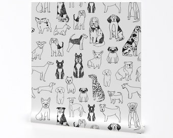 Hunde Tapete - Schwarzweiß-Illustration Haustier von Andrea Lauren - Spoonflower Individuell bedruckte, abnehmbare, selbstklebende Tapetenrolle