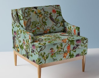 Vintage Birds Upholstery Fabric- Birds Of Prey Bright by fischkandi - Falcon Hawk Watercolor Antiqued  Fabric By The Yard With Spoonflower