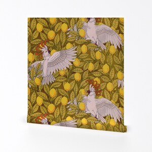 Cockatoos Wallpaper - Cockatoos Lemon By Peacoquettedesigns - Cockatoos Custom Printed Removable Self Adhesive Wallpaper Roll by Spoonflower