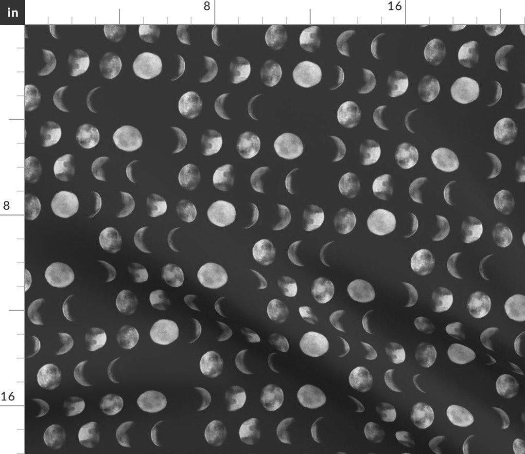 Black Moon Phase Fabric Moon Phase, Black and White, Abstract Dark