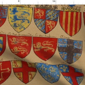 Medieval Royal Fabric - Knights Of The Round Table by peacoquettedesigns - Knights Heraldry Castle Antique Fabric by the Yard by Spoonflower