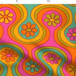 Pink And Orange Flower Fabric - Groovy 60s Floral by jenwebbcreates - Retro Daisy Bright Psychedelic Fabric by the Yard by Spoonflower