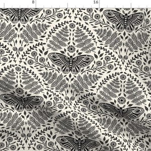 Dark Boho Fabric - Luna Moth Damask by katanti - Witchy Moody Luna Moth Floral Woodland Forest Whimsical Fabric by the Yard by Spoonflower