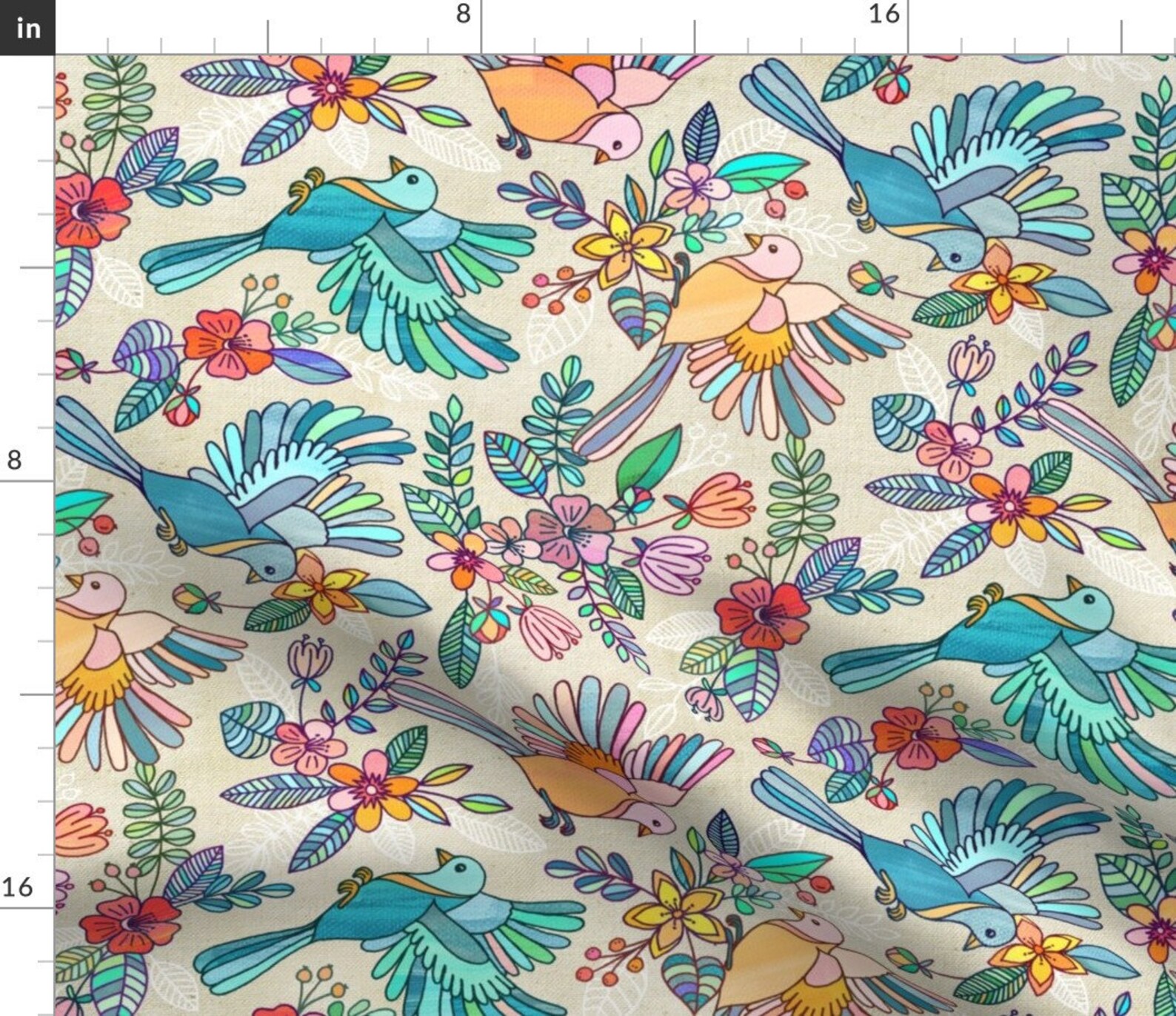Birds and Flowers Fabric Whimsical Summer Flight Rotated by Etsy