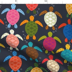 Turtle Fabric - Save Our Species! Sea Turtles By Katerhees - Colorful Underwater Ocean Sea Turtle Cotton Fabric By The Yard With Spoonflower