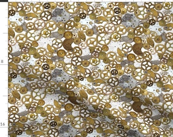 Steampunk Fabric - Steampunk Watch Parts On White - Smaller By Joyfulrose - Steampunk Gears Gold Cotton Fabric By The Yard With Spoonflower