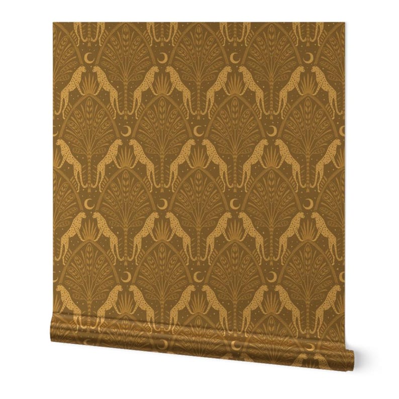 Buy Art Deco Cheetah Gold or Silver Metallic Wallpaper Night Cheetahs