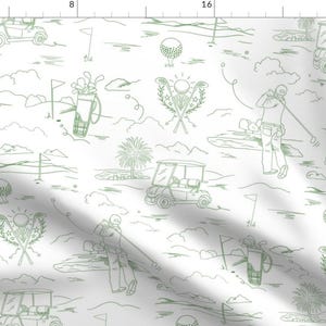 Preppy Apparel Fabric - Golf Heaven Green by natalia_gonzalez - Golfer Modern Toile Whimsical Father's Day Clothing Fabric by Spoonflower image 1