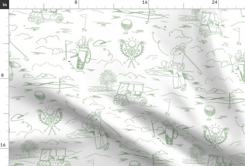 Preppy Apparel Fabric - Golf Heaven Green by natalia_gonzalez - Golfer Modern Toile Whimsical Father's Day Clothing Fabric by Spoonflower image 1