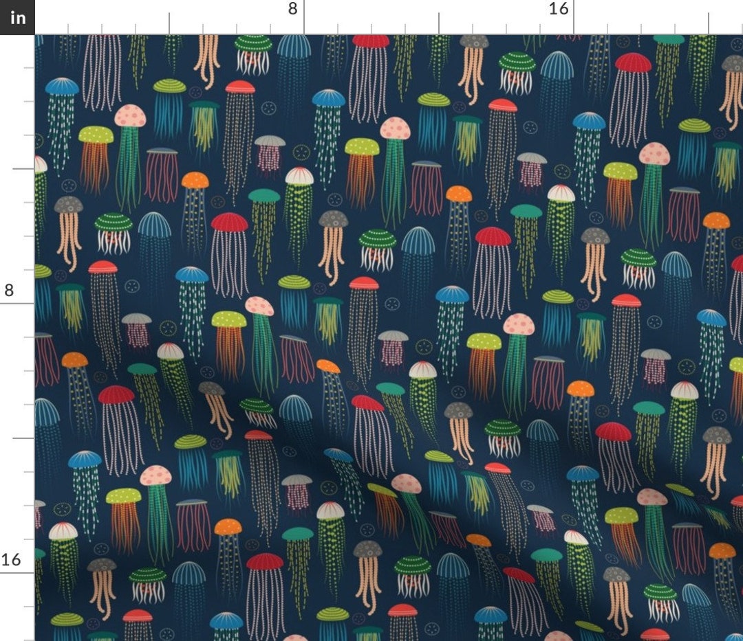 Jellyfish Fabric Smaller Just Jellies by Katerhees Blue Rainbow Ocean