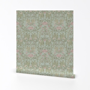 William Morris Tapete zum Abziehen und Aufkleben - Pink Teal Blätter Rebe - Wand Kunst Wand Dekor - Viktorianisches Damast Laub by bloomerydecor