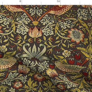 William Morris Fabric - Strawberry Thief  by peacoquettedesigns - Damask Classic Floral Bird Art Nouveau Fabric by the Yard by Spoonflower