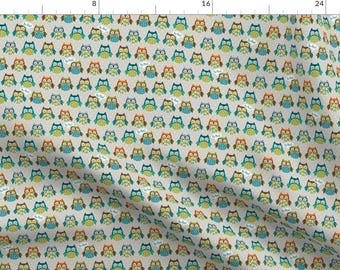 Hooting Owls Fabric - Hooting Owls By Kaeselotti - Hooting Owls Birds Colorful Kid's Animal Cute Cotton Fabric By The Yard With Spoonflower