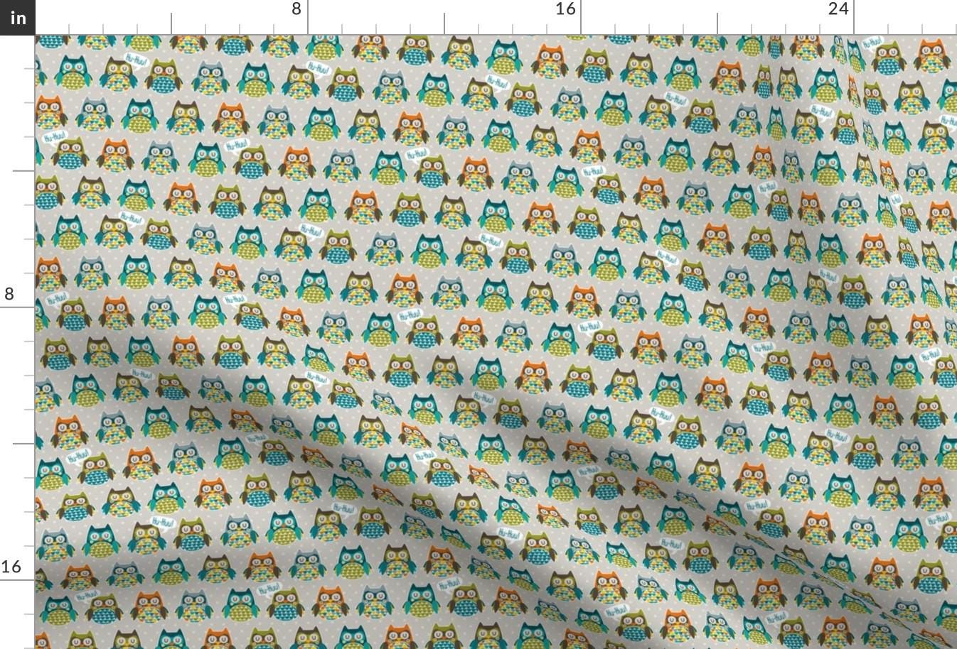 Hooting Owls Fabric - Hooting Owls By Kaeselotti - Hooting Owls Birds Colorful Kid's Animal Cute
