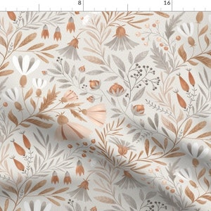 Whimsical Neutral Fabric - Beige And Grey Neutral Botanicals By Elena Amo - Nursery Autumn Garden Cotton Fabric By The Yard With Spoonflower