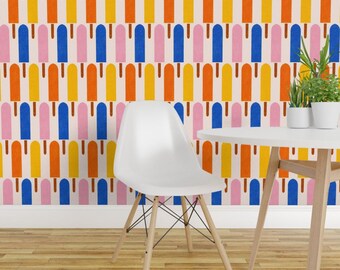 Summer Treat Peel and Stick Wallpaper - Midcentury Mod Bright Colorful Geometric - Removable Wall Decor Art - Mod Summer by amy_maccready