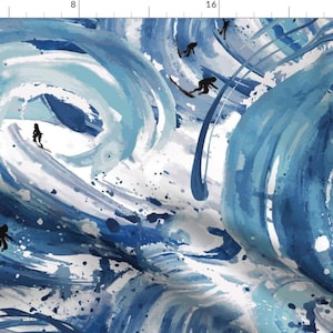 Abstract Summer Paint Fabric - Mavericks By Sarah Treu - Surfing Beach Abstract Blue White Fun Cotton Fabric By The Yard With Spoonflower