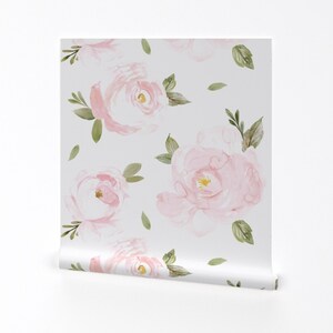 Jumbo Floral Wallpaper - Blush Floral Olive Leaves By Crystal Walen - Custom Printed Removable Self Adhesive Wallpaper Roll by Spoonflower