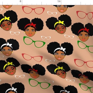 Black Culture Fabric -  Afro Puff Genius Girls by poui_designs - Afro Girls Glasses Black Girls Quirky Fun Fabric by the Yard by Spoonflower