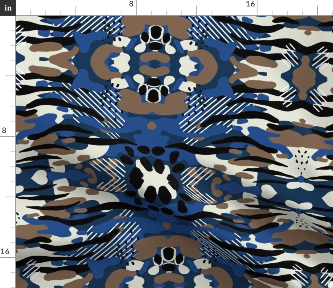 Blue Black Camo Fabric Navy Camo Abstract Painterly With Etsy
