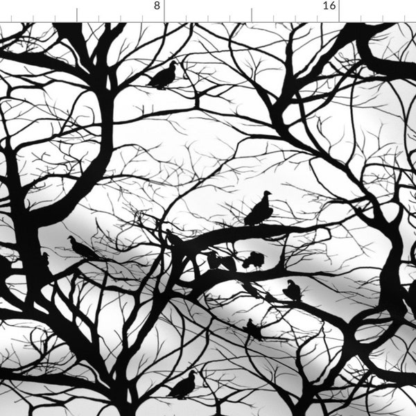 Vultures Fabric - Vultures In Black & White by peacoquettedesigns - Forest Tree Branches Spooky Goth Fabric by the Yard by Spoonflower