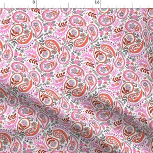 Paisley Fabric -Paisley By Laura May Designs - Moroccan Pink Floral Face Mask Pretty Paisley Cotton Fabric By The Yard With Spoonflower
