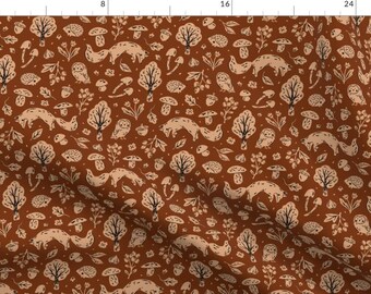Leaves Fabric - Autumn Woodland Fox And Hedgehog by ohjessmarie - Hedgehogs Forest Woodland Owls Animals Fabric by the Yard by Spoonflower