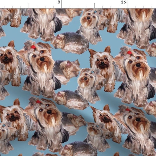 Yorkies on Blue Fabric - Yorkshire Terrier Fabric By Dogdaze - Yorkies Puppy Pet Cotton Fabric By The Yard With Spoonflower