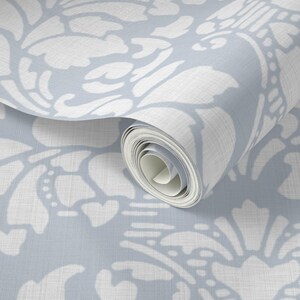 Damask Wallpaper - Balmoral Damask Large White Versailles Fog By Peacoquettedesigns - Custom Printed Adhesive Wallpaper Roll by Spoonflower image 2