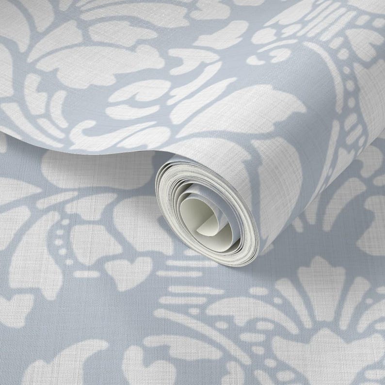 Damask Wallpaper - Balmoral Damask Large White Versailles Fog By Peacoquettedesigns - Custom Printed Adhesive Wallpaper Roll by Spoonflower image 2