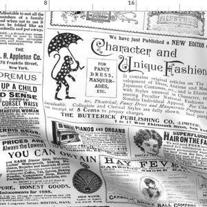 Vintage Ads Fabric - Old Newspaper by peagreengirl -  Black And White Lettering Typography Victorian Fabric by the Yard by Spoonflower