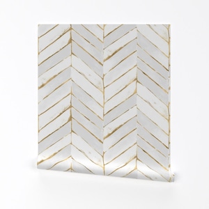 Glam Chevron Removable Peel and Stick Wallpaper - Herringbone White Oversized - Wall Art Wall Decor - Chevron Painterly by crystal_walen