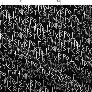 Viking Fabric - Runic Writing On Black By Lowa84 - Viking Runes Historical Typography Black White Cotton Fabric By The Yard With Spoonflower