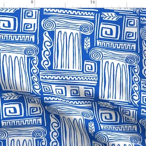 Greek Fabric - Iconic Greek Pattern By Statement Goods - Greek Columns Cornice Red Blue Print Cotton Fabric By The Yard With Spoonflower