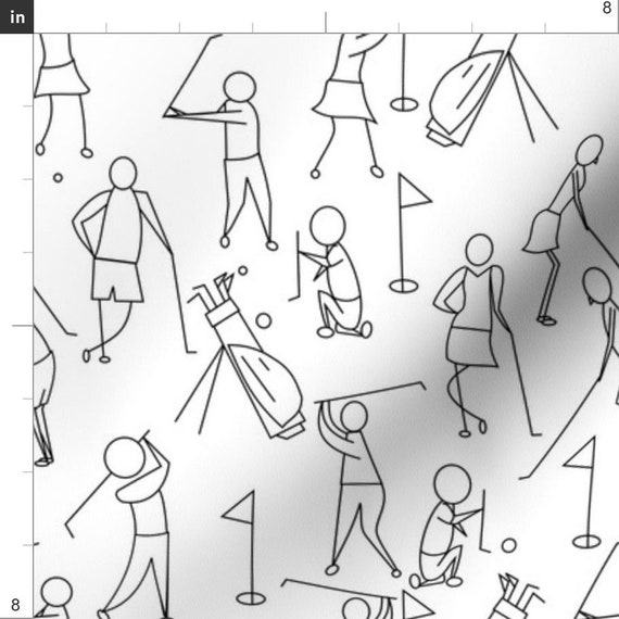 Golf Fabric Stick Figure Golf Black and White by Pamelachi Etsy