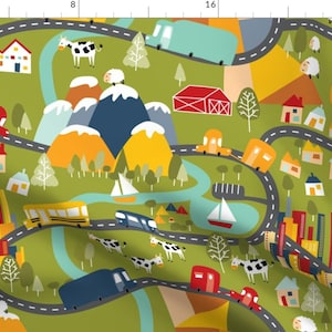 Winding Roads Fabric - Life Is A Highway By Laurawrightstudio - Childrens Mountain City Road Cotton Fabric By The Yard With Spoonflower