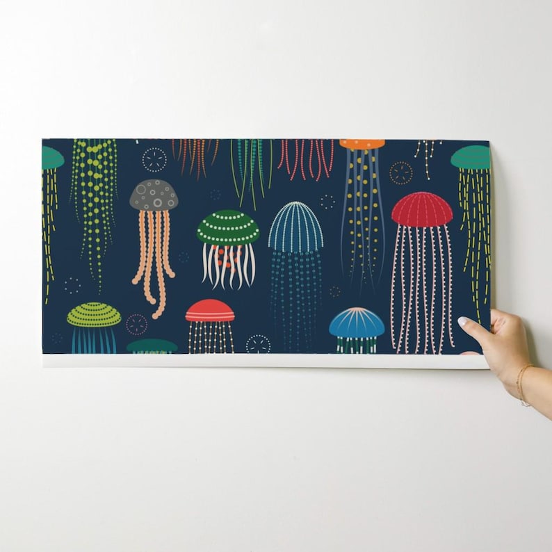 Jellyfish Peel and Stick Wallpaper - Nautical Underwater Sea Life Ocean Animals - Removable Wall Decor Art - Just Jellies by katerhees image 9