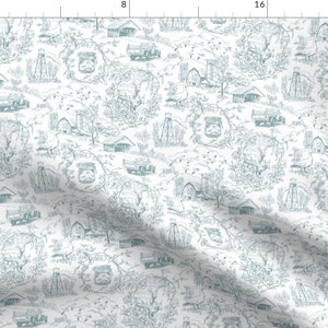 Cottage Chic Country Farm Fabric - Country Toile Jamestown Blue By Vinpauld - Country Farm Cotton Fabric By The Yard With Spoonflower