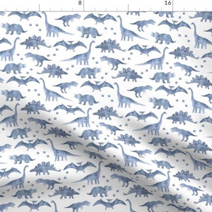 Gray Blue Dinosaur Fabric - Watercolor Dinos Blue by cozycottontail - Watercolor T Rex Stegosaurus Fabric by the Yard by Spoonflower