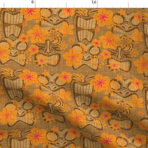 Orange Tiki Fabric - Vintage Tiki - Coconut By Thecalvarium - Orange Summer Tiki Cotton Fabric By The Yard With Spoonflower