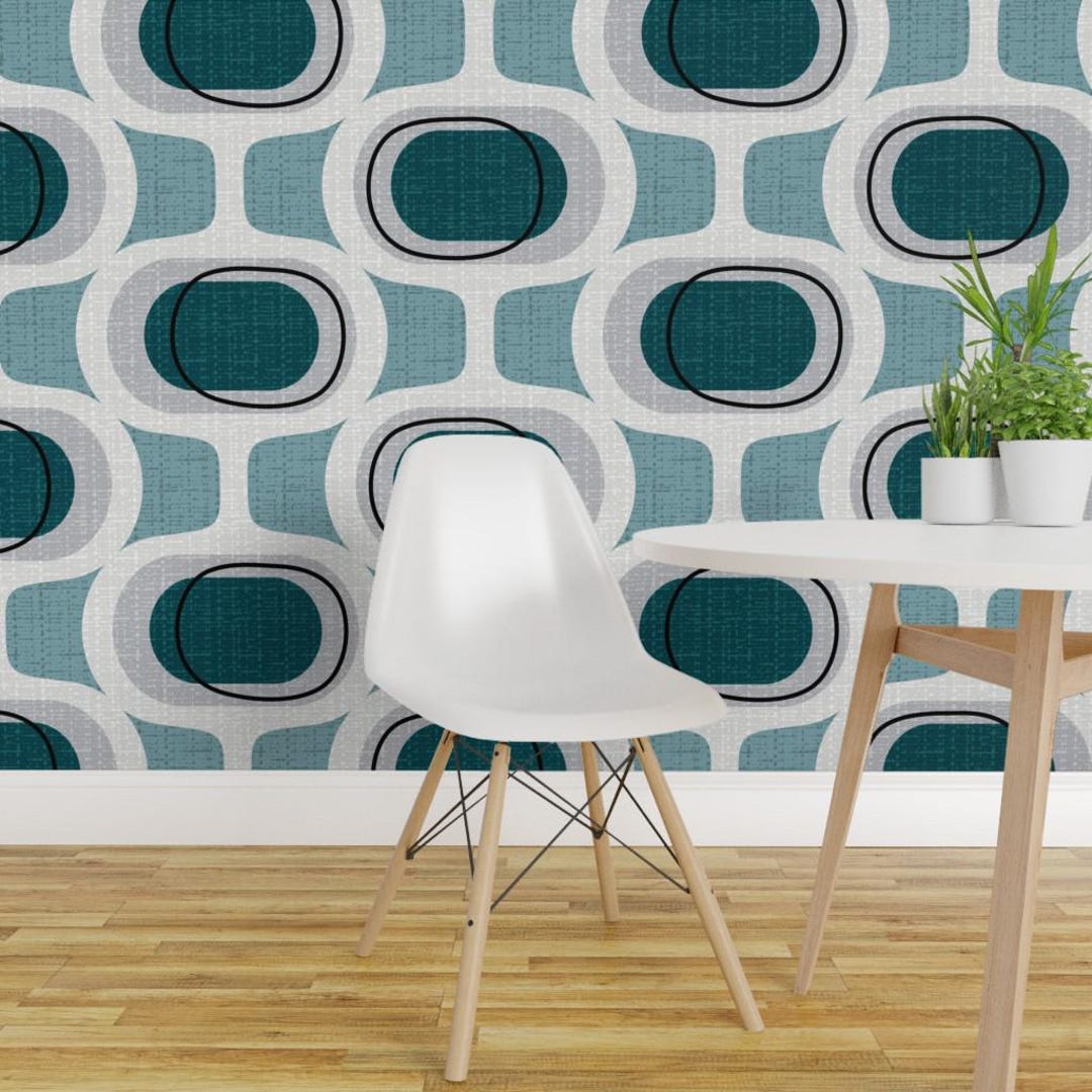 1950s Teal Peel and Stick Wallpaper - Mid Century Modern Retro Inspired ...
