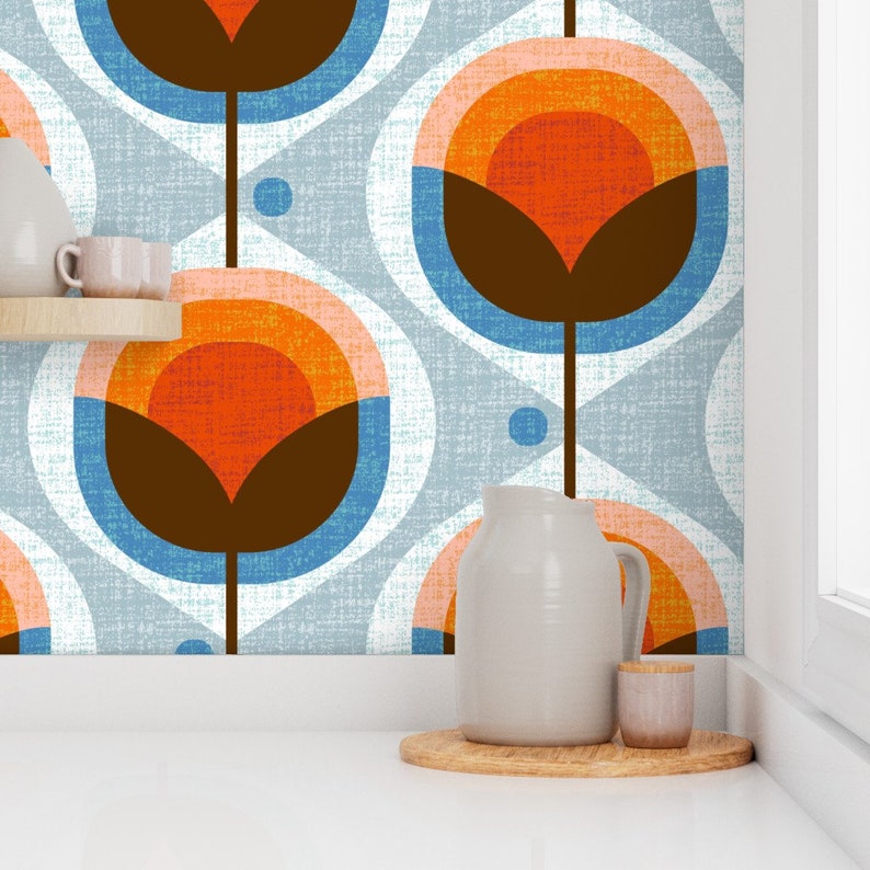 Mid Century Wallpaper Mid Century Damask by Ottomanbrim Etsy