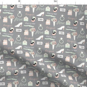 Wedding Proposal Fabric - Marry Me! In Gray By Pinkowlet - Marriage Bride Groom Bachelorette Cotton Fabric By The Yard With Spoonflower