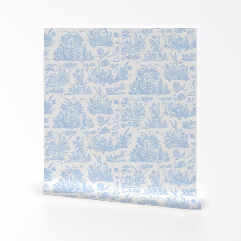 Papel pintado Toile - Toile de Marsella de Peacoquettedesigns - Papel pintado autoadhesivo francés removible para habitación infantil en color azul bebé de Spoonflower imagen 2